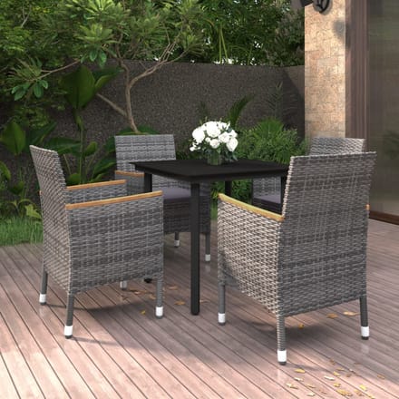 vidaXL - 5-delige - Tuinset - met - kussens - poly - rattan - en - glas