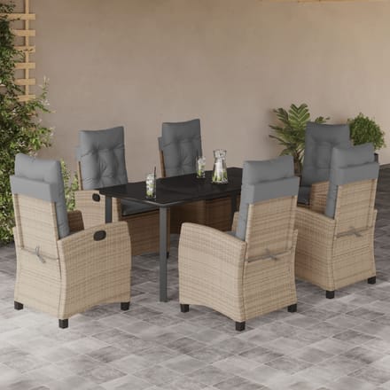 vidaXL - 7-delige - Tuinset - met - kussens - poly - rattan - gemengd - beige