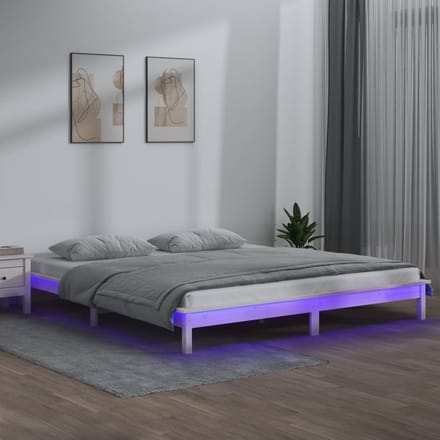 vidaXL - Bedframe - LED - massief - hout - wit - 180x200 - cm
