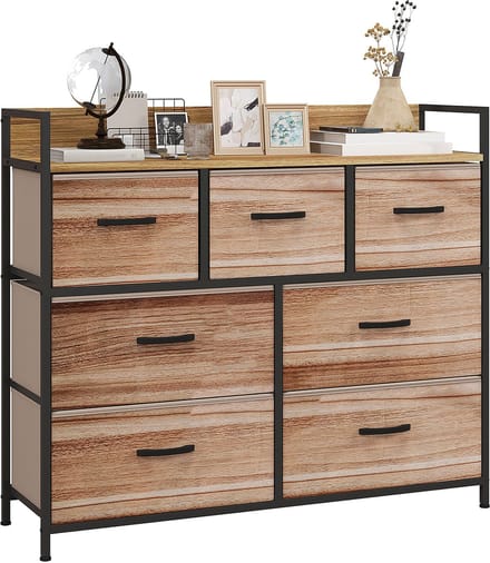 HOMCOM-Stoffen Dressoir-Vliesstof-98x29x85cm-Eiken