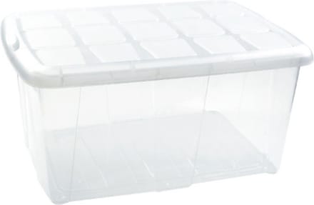 Plasticforte opslagbak organizers met deksel - transparant/wit - 60 liter - kunststof
