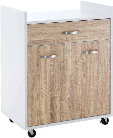 HOMCOM-Keukenwagen-Spaanplaat-60x40x77cm-Eiken, Wit