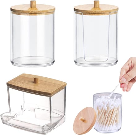 Set van 3 wattenschijfdispenser en houder voor cosmetica