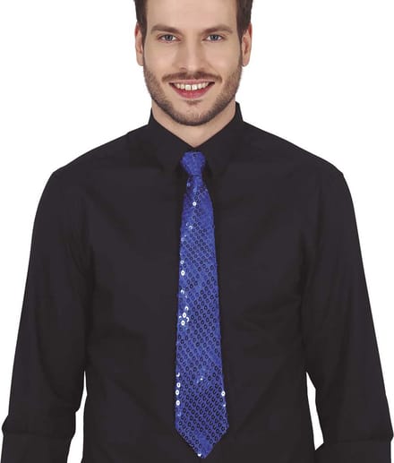 Fiestas Guirca Carnaval verkleed stropdas met pailletten - donkerblauw - polyester - volwassenen