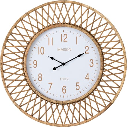 J-Line klok Wonder - rotan - naturel/wit - large - Ø 61.5 cm