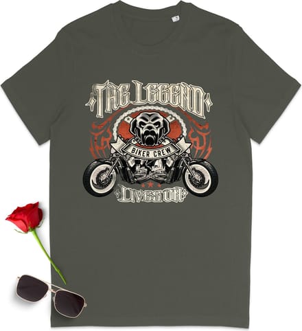 T Shirt Heren en Dames - Motor Biker - Groen (Khaki) - Maat XL