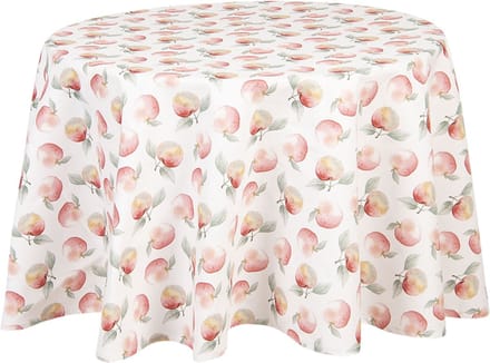 Clayre & Eef Tafelkleed Ø 170 cm Wit Rood Katoen Rond Appel Tafellaken