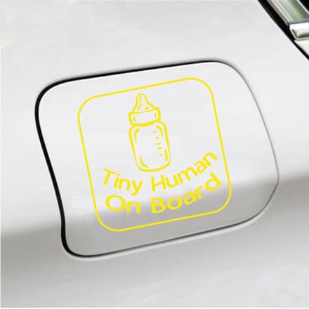 Bumpersticker - Tiny Human On Board - 14 X 14 - Geel