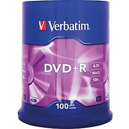 Verbatim® DVD+R, tot 16-voudig, 4,7 GB/120 min, spindel met 100 stuks