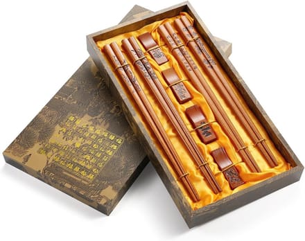 4 Paar Herbruikbare Houten Eetstokjes Set met Houder en Etui - Vaatwasmachinebestendig