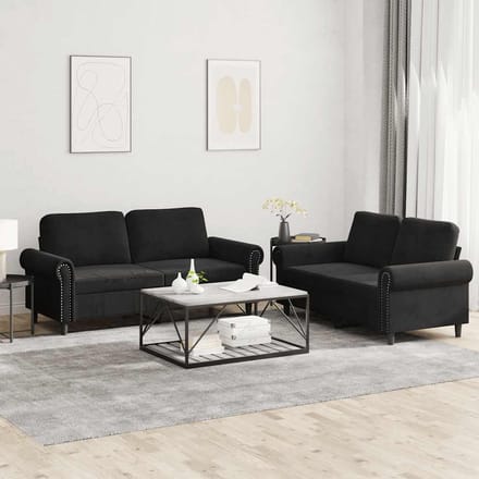 vidaXL - 2-delige - Loungeset - met - kussens - fluweel - zwart