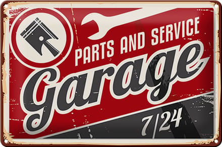 Blechschild Retro 30x20cm Garage parts service Auto Teile