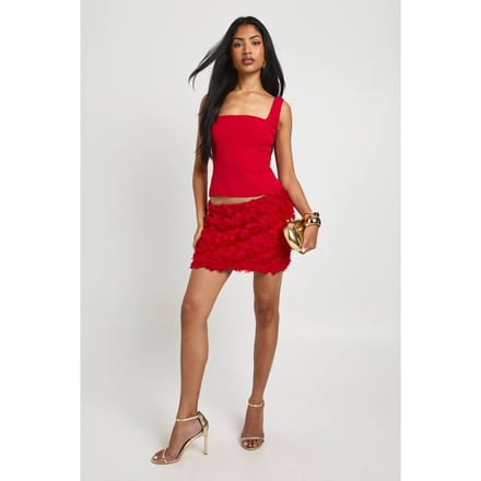 boohoo Dames Crepe Rose Mini Rok | Red | Maat: 12