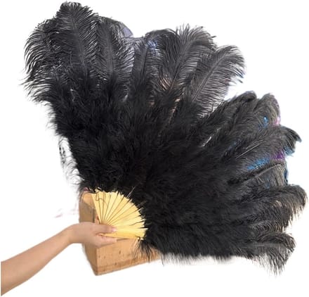 Veren Danswaaier - Struisvogelveren Fan - Dansoptredens - 13 Baar Bamboe Frame - 100 CM - Zwart