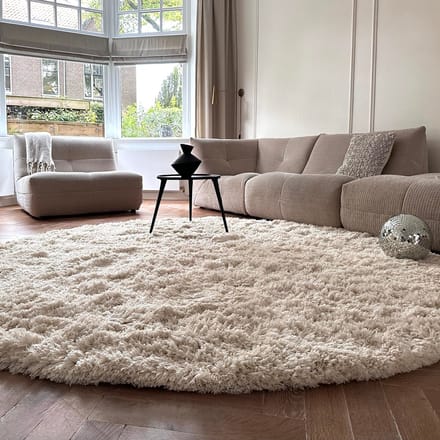 Rond Hoogpolig Vloerkleed Pilo Ivoor Wit Polyester Interieur05 - Rond 120 Ø - (S)