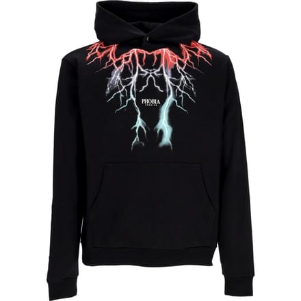Lichtgewicht herensweatshirt met capuchon, tweekleurige bliksemprint en capuchon, zwart