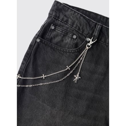 Zilveren Schedel En Kruis Jeans Ketting | Silver