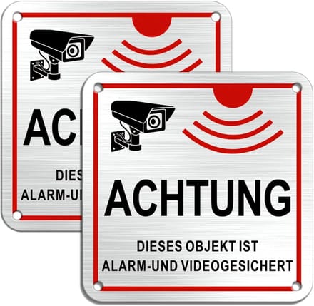Waarschuwingsbord - Videobewaking Schild - Veiligheid Melden - Aluminium Zelfklevend - 10x10cm