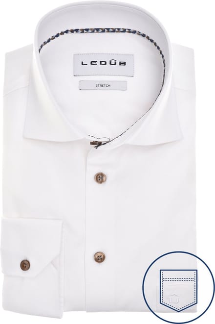 Ledub modern fit overhemd - popeline - wit - Strijkvriendelijk - Boordmaat: 41