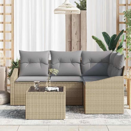 vidaXL - Tuinbank - Set - 5 - st - Beige - en - Lichtgrijs - poly - rattan