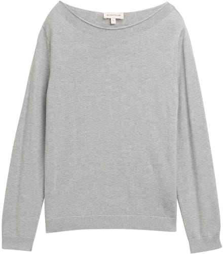 Tom Tailor - Gebreide trui met boothals - Maat S - medium silver grey melange