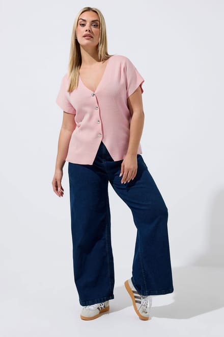 Limited Collection Roze Compacte Gebreide Top Met Korte Mouwen Size 42