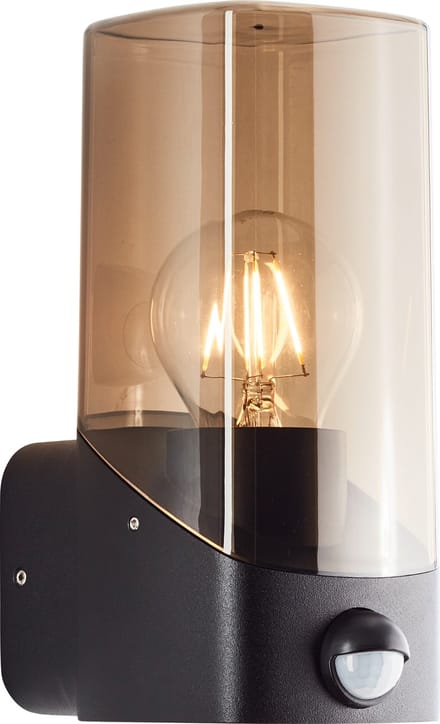Brilliant MINOU Buitenwandlamp met Sensor E27 max 1x10W - Zwart/Smoked Glas