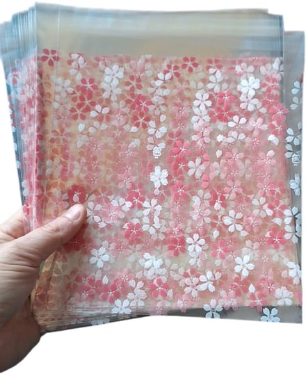 20x Cellofaanzakje Roze Wit 18x18cm