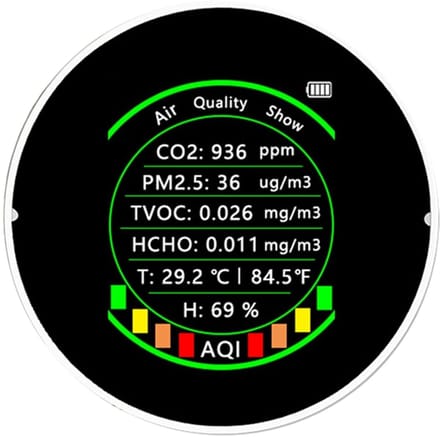 Luchtkwaliteitsmonitor - Luchtmeter - Binnenklimaat Meten - 7-in-1 Detectie - 3.54 x 2.76 inch - Wit