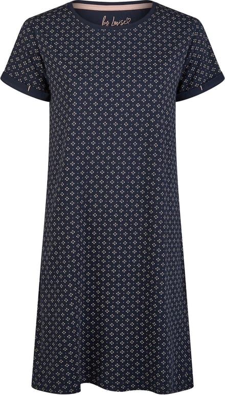 By Louise Essential Dames Nachthemd Korte Mouw AOP Blauw - Maat 3XL