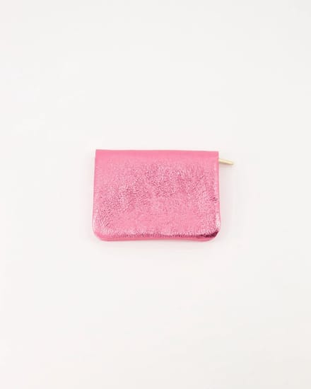 portemonneetje- leer- roze- metallic- klein