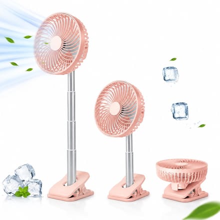 3-1 Ventilator Staand - Tafelventilator - Clip Ventilator - Staande Mini Ventilator - USB Oplaadbare Ventilator - Uitschuifbare Ventilator - 4 Standen - Timerfunctie - Roze