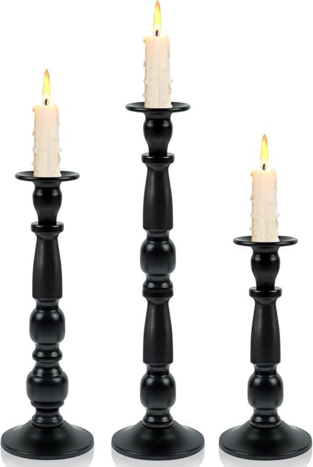 Set van 3 Metallic Kandelaars Goud Zilver Zwart - Diverse Hoogtes 23-36 cm