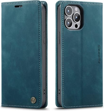 CaseMe - Telefoonhoes - boekmodel hoesje Geschikt voor: Apple iPhone 13 Pro Max - CaseMe hoesje met pasjeshouder - Bookcase - BLAUW