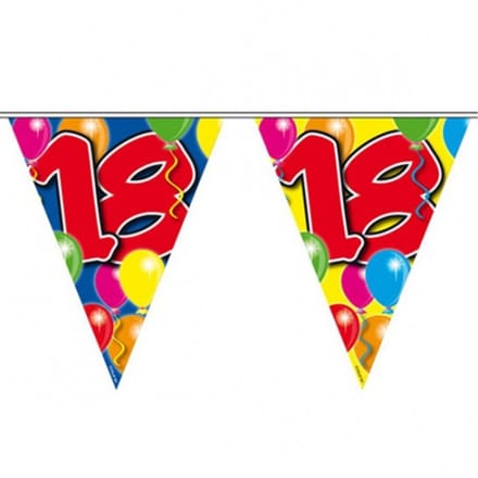 18 jaar Leeftijd versiering vlaggenlijn / vlaggetjes - slinger - 10 meter - kunststof
