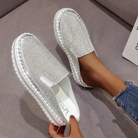 Espadrilles en cristal pour femmes, chaussures à plateforme respirantes et décontractées, mocassins plats pour dames 42