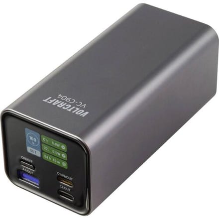 VOLTCRAFT VC-C904 Powerbank 20000 mAh USB PD 3.0 Li-ion Grijs (mat) Statusweergave