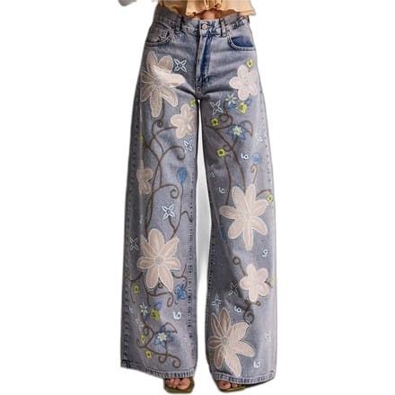 It's Basic - EMBROIDERY PALAZZO MID RISE JEANS