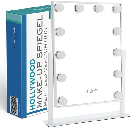 Duradis - Make-up spiegel met verlichting - Hollywood mirror - Visagie - 12 LED - Staand - 41 x 30 cm