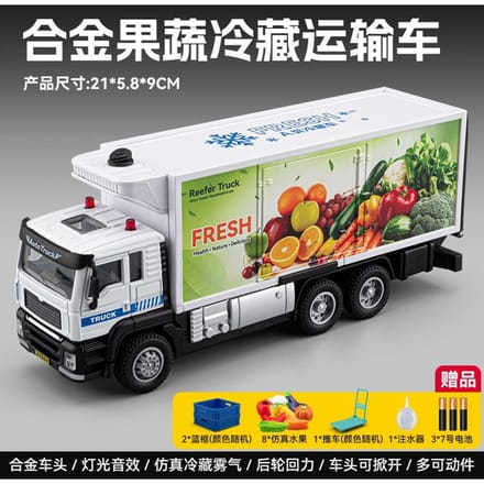 1:50 Fruit Groente Gekoelde Reefer Vrachtwagen Diecast Model Pull Back Legering Speelgoed Container Vrachtwagen