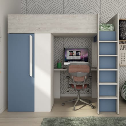 Vente-unique Hoogslaper hout blauw, wit 90 x 200 cm