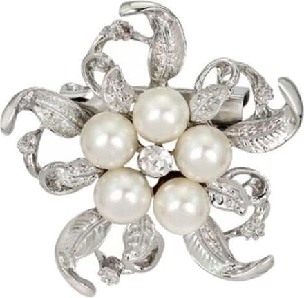 Fako Bijoux® - Broche - Bloem Ster Met Parels - 42x42mm - Zilverkleurig