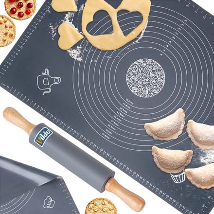 Deegmat en Deegroller Silicone 64x45 cm 2 delig - Bakmat - Ovenmat - Koken - Bakken - Bakplaat