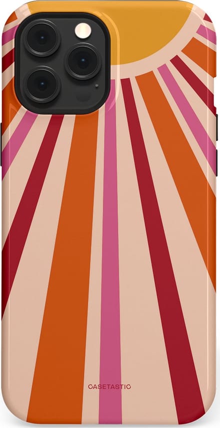 Casetastic hoesje geschikt voor Apple iPhone 12 Pro Max - MagSafe - Dubbellaagse bescherming - Retro Zonnestraal - Fashion Case - Wit Perzik Bordeaux Zand