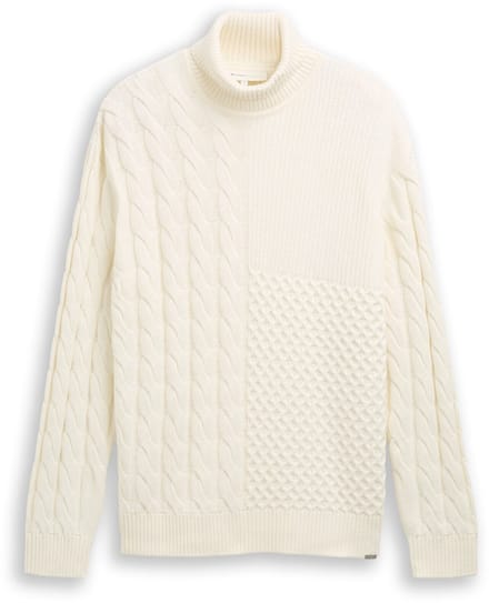 Tom Tailor Denim - Relaxed fit coltrui met kabelpatroon - Maat XXL - Wool White