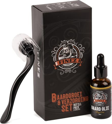 Finez Baardgroei Kit navulverpakking – Baardolie met Baardroller – Baardverzorging set 2 delig - Baardgroei