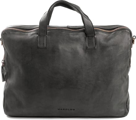 HAROLD'S Leren laptoptas met laptopvak Submarine Notebookbag Carry Case Black zwart