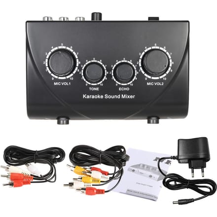 Karaoke Sound Mixer Dubbele microfooningangen met kabel US Plug zwart