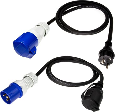 CEE-adapter met geaarde stekker en koppeling voor 230V 16A