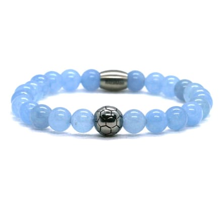 IbizaMen - Heren - armband - voetbal - RVS - Aquamarijn - 8mm - 21cm